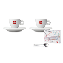 Kit 2 xícaras de espresso com logo illy e um conjunto de 6 colheres de espresso